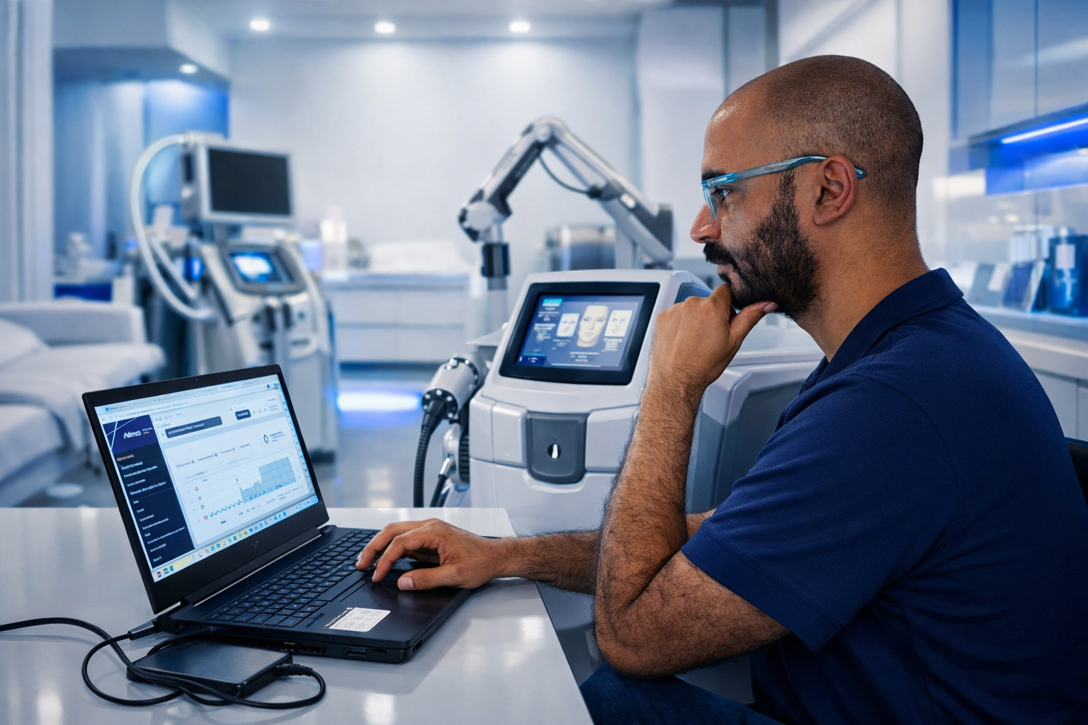 Equipo técnico gestionando operaciones digitales para clínicas estéticas